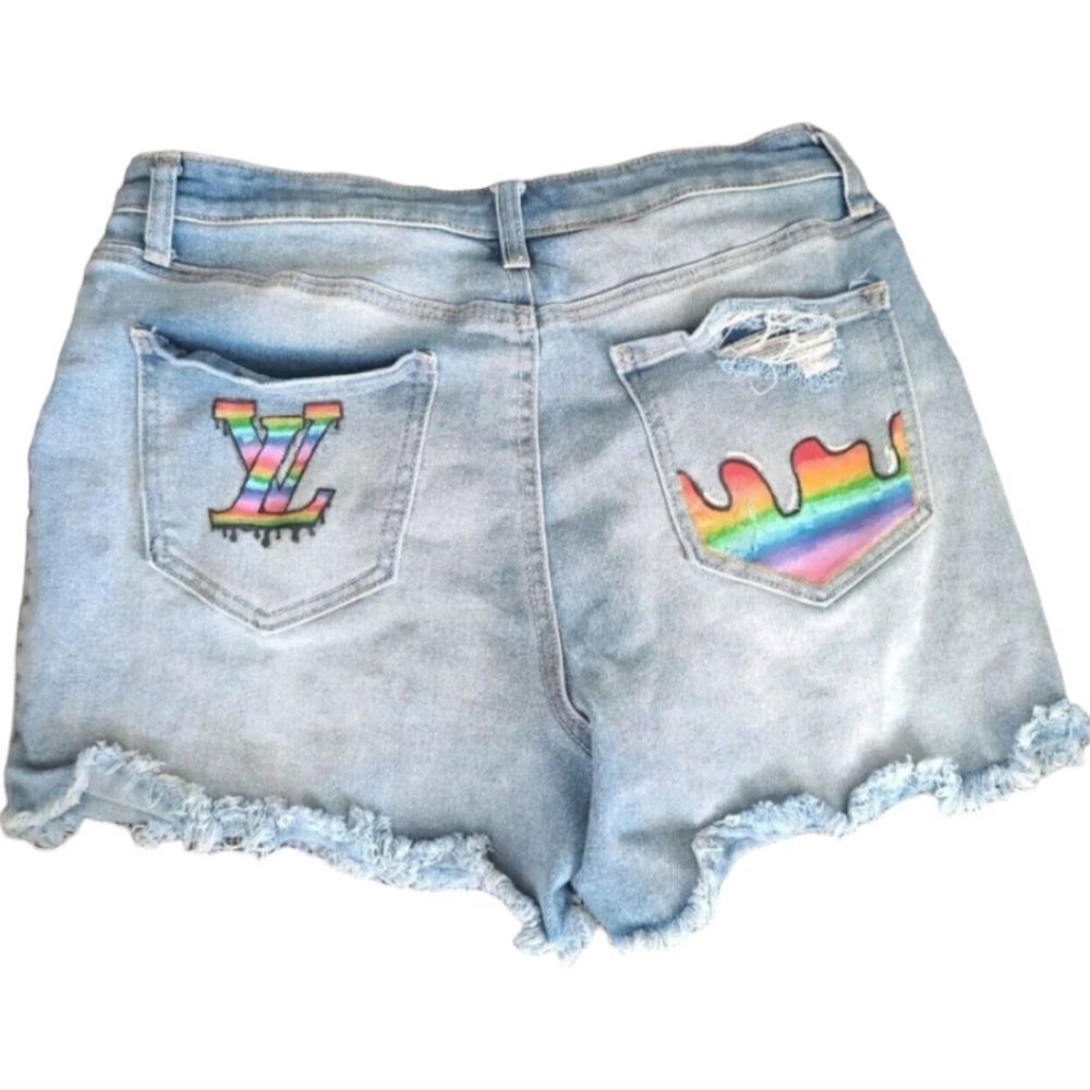 Rainbow Drip LV Size 13 Jean Shorts High Rise Midi
